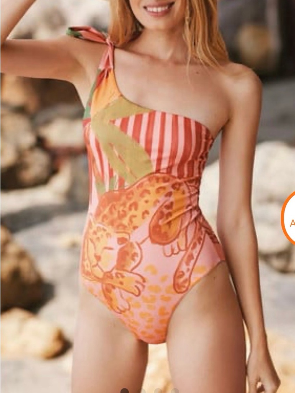 FARM Rio Pink Orange One-Shoulder Leopard One-Piece Swimsuit